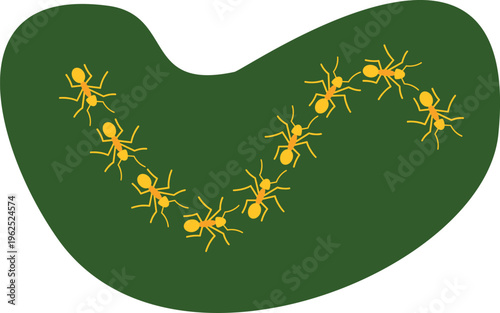 Yellow ants forming a coherent line, symbolizing teamwork and organized cooperation