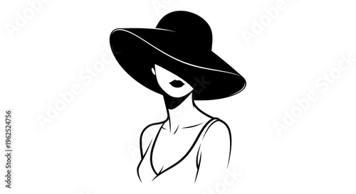 Woman in wide brimmed hat with low bun silhouette