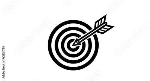 Black and white target with arrow hitting center bullseye