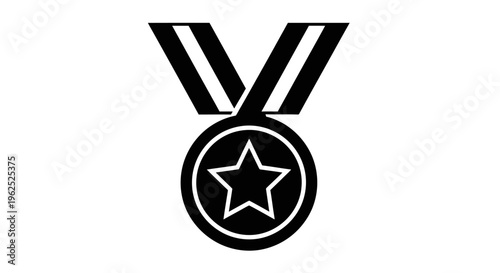 Black and White Medal Icon with Star Symbol