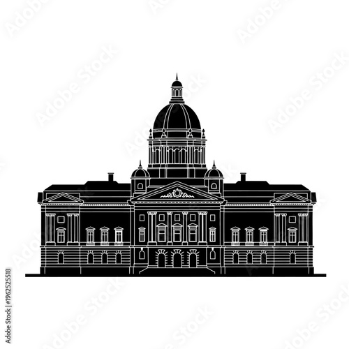 Black and White Silhouette of a Classic Neoclassical Government Building