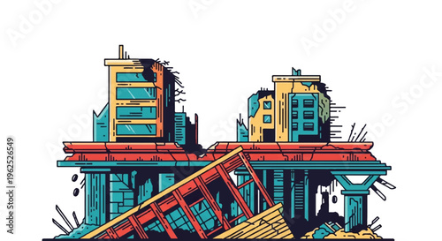 Ruined urban structures illustration of destruction and decay isolated