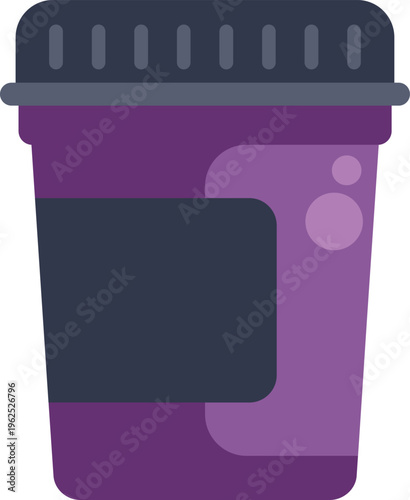Purple cosmetic jar with a dark lid and label isolated on white
