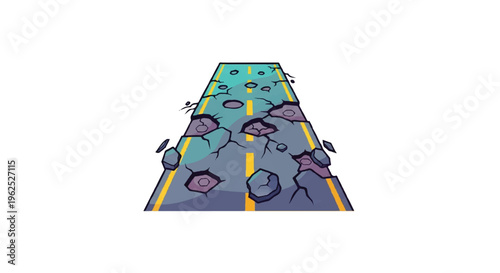 Road illustration with damage and destruction isolated on white