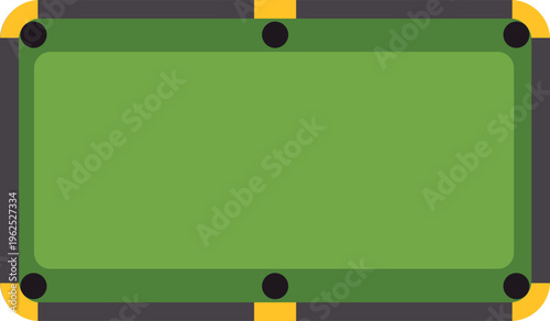 Billiard table top view on a white background, ready for playing