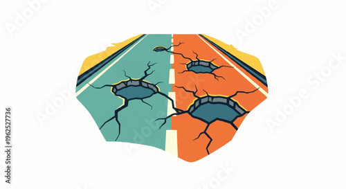 Roadways with damage abstract illustration concept