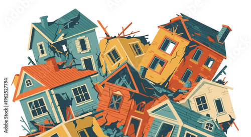 Collage of colorful houses in distress illustration