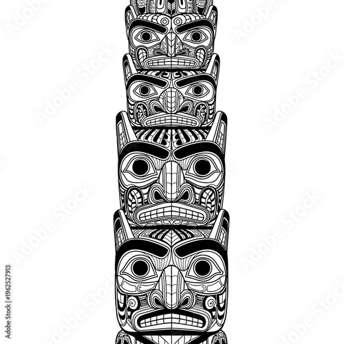 Black and White Totem Pole Illustration