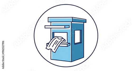 Illustration of a blue mailbox with a letter inside a circle.