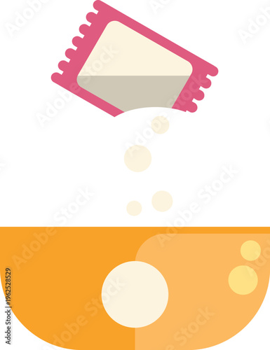 Sweetener packet pouring white powder into an orange bowl