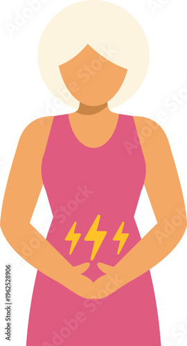Woman holding abdomen feeling stomach pain, indigestion, or cramps