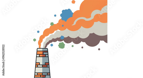Industrial chimney releasing colorful emissions illustration