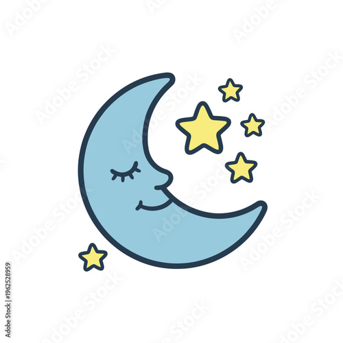 Sleeping moon with stars in a cute design