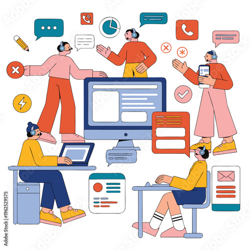 Customer support team working on digital office tasks