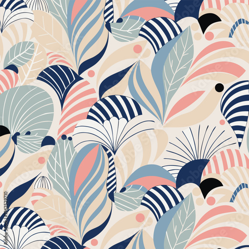 Colorful abstract leaf pattern design with shapes