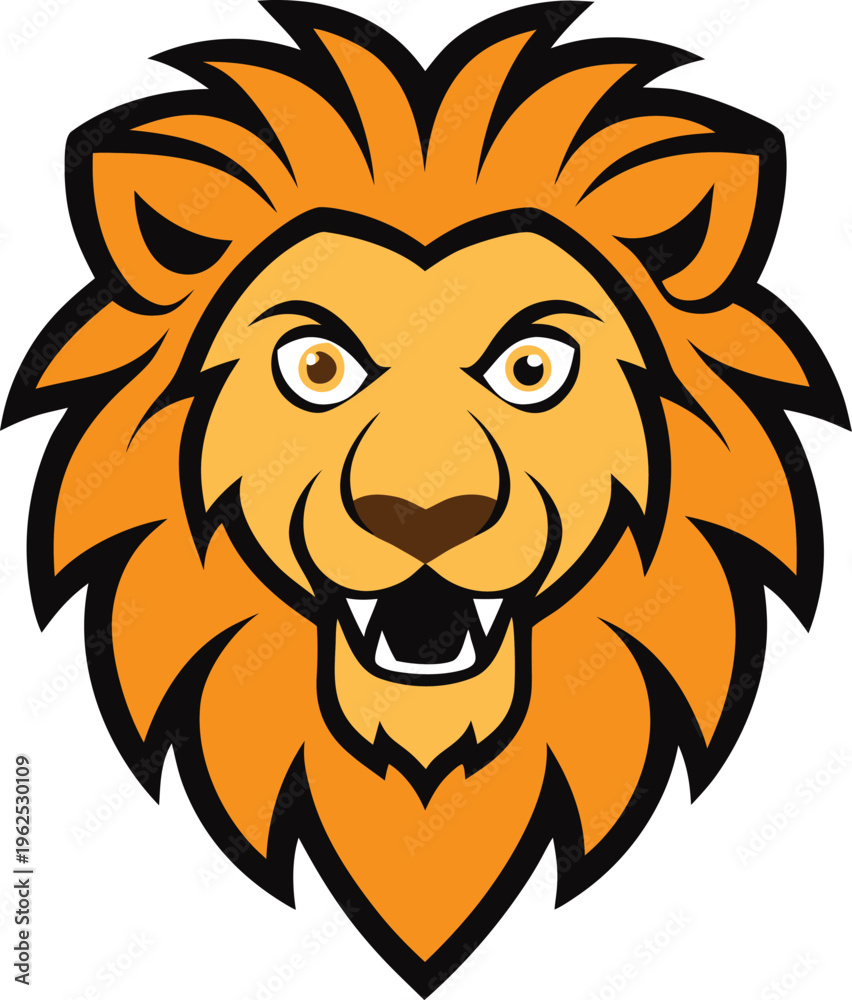 Obraz premium Cute cartoon tiger face with orange and black stripes smiling broadly orange tiger smiling tiger