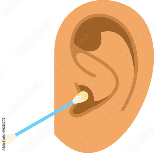 Ear cleaning with a cotton swab, promoting personal hygiene and ear care