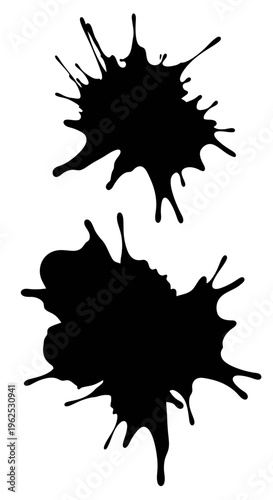 Black Ink Splatter Shapes Set on White Background