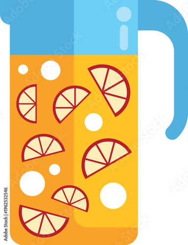 Bright vector illustration of a citrus filled juice pitcher with vibrant orange liquid