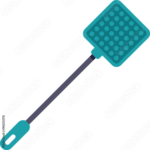 Simple blue fly swatter with a long handle isolated on a clean white background