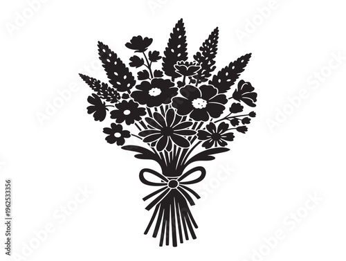 Charming wildflower bunch tied silhouette with rustic garden bouquet appeal