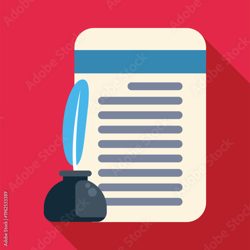 Quill pen and inkwell with a written document, symbolizing literature and history