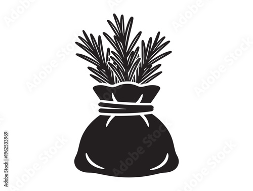 Delicate rosemary sachet silhouette vector with aromatic herb sprig details