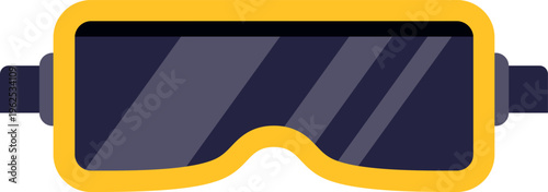 Flat design of protective goggles with yellow frame and dark lenses for safety use