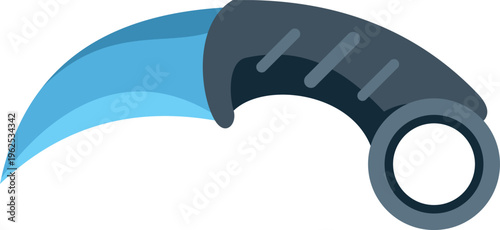 Modern karambit knife illustration with a sharp curved blue blade and ergonomic handle