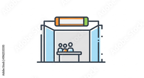Trade Show Booth with People Inside, Marketing Event Illustration.