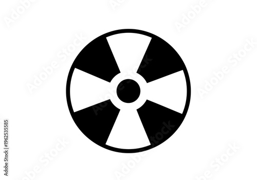 A simple but important black and white radiation symbol with four wing on a for warning signs