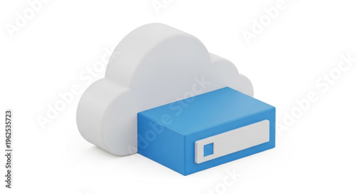 Cloud Storage Solution - Blue Server with White Cloud Illustration.