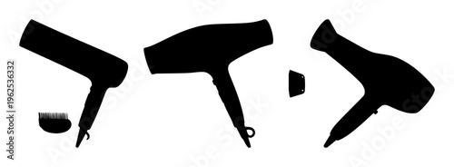 Hairdryer set with bold silhouette design featuring hairdryer, line art, minimal illustration with black and white and vector
