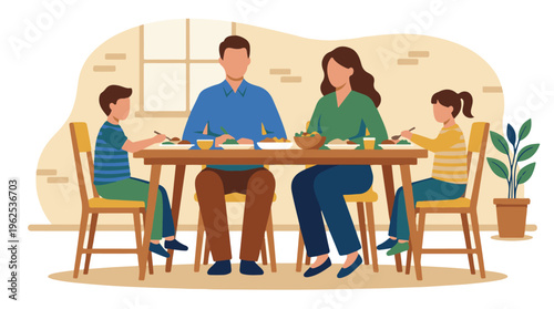 Happy family enjoying a meal together at the dining table at home