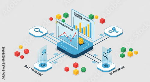 Data Analysis Visualization - Isometric Illustration of Analytics and Insights.