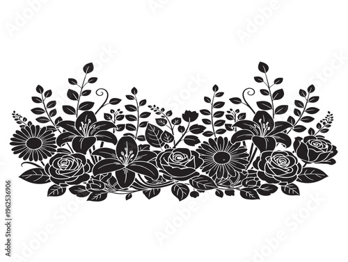 Whimsical garden border floral silhouette for outdoor lifestyle branding