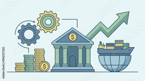 Financial growth and global trade concept featuring business and logistics elements