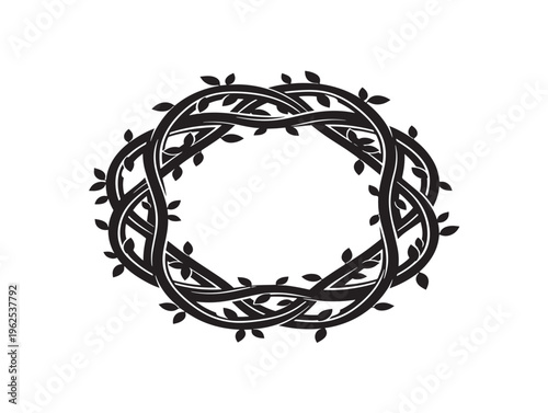 Elegant vine circle emblem silhouette with classical wreath design