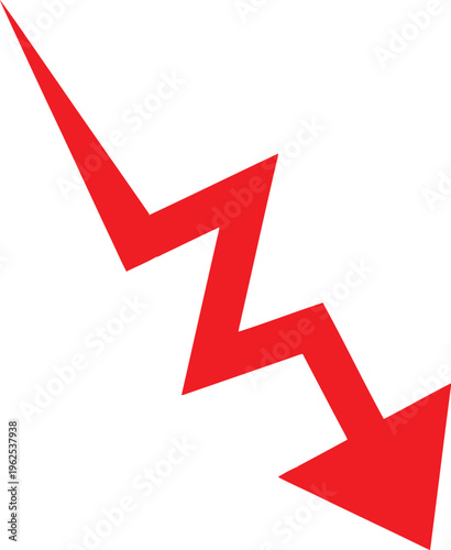 A vibrant red zigzag arrow pointing downwards representing a decline in financial market performance Vector