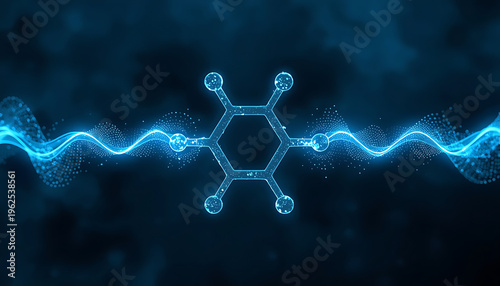 Abstract 3d dna molecule structure design featuring a blue digital science network and electric energy connection for a futuristic technology business communication background