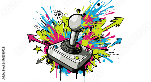 Retro video game joystick controller illustration.