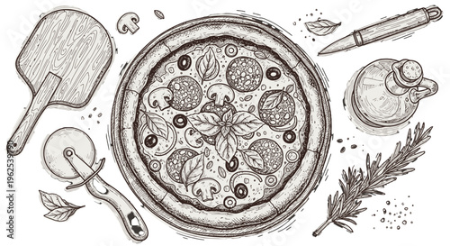 Delicious homemade pizza with ingredients.