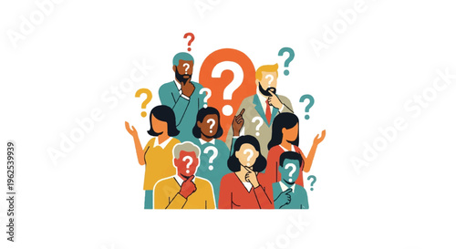 Group of people with question marks thinking illustration