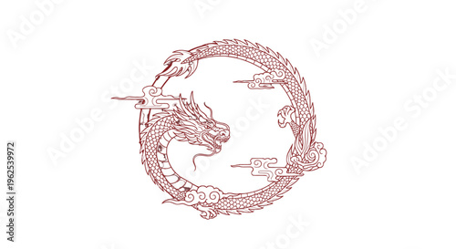 Red dragon illustration in circular formation.