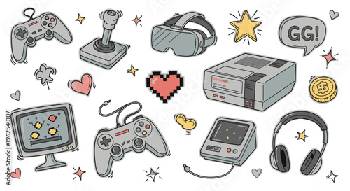 A collection of gaming related stickers and icons.