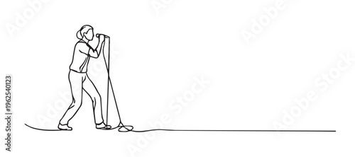 single line singer with microphone.continuous line drawing of vocalist performing on stage.music performance concept.one line vector illustration.