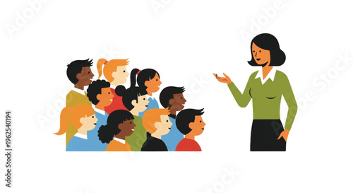Teacher addressing students classroom illustration