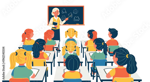 Teacher educating students in classroom environment education concept