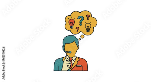 Customer service representative with thought bubbles icon