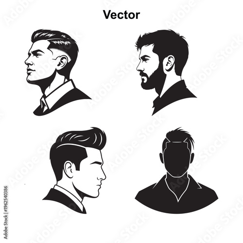 Set of four stylish male portraits showing various trendy hairstyles